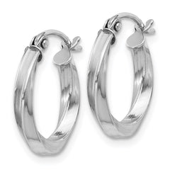 QE4567 Sterling Silver Rhodium-plated Twisted 2.5x15mmHoop Earrings
