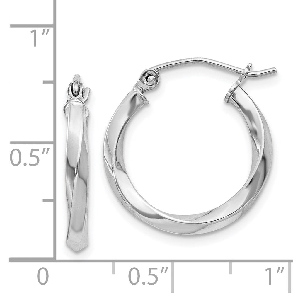 QE4568 Sterling Silver Rhodium-plated Twisted 2.5x18mmHoop Earrings
