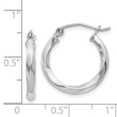 QE4568 Sterling Silver Rhodium-plated Twisted 2.5x18mmHoop Earrings