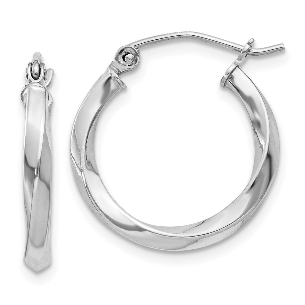 QE4568 Sterling Silver Rhodium-plated Twisted 2.5x18mmHoop Earrings