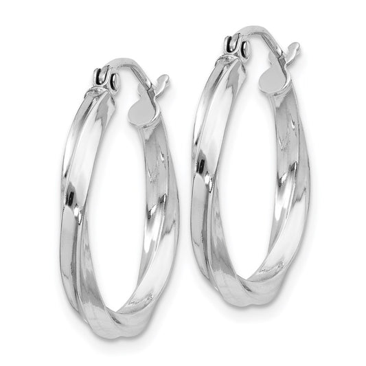QE4569 Sterling Silver Rhodium-plated Twisted 2.5x20mmHoop Earrings