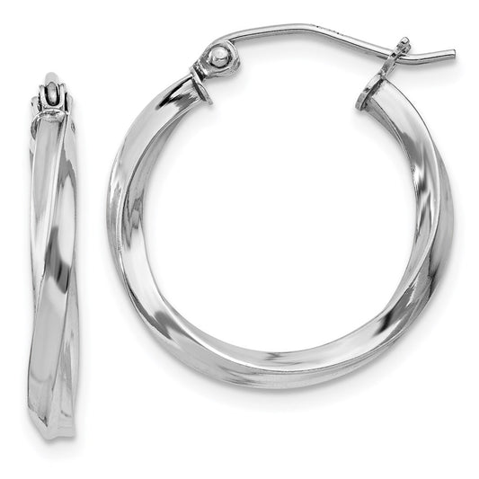 QE4569 Sterling Silver Rhodium-plated Twisted 2.5x20mmHoop Earrings