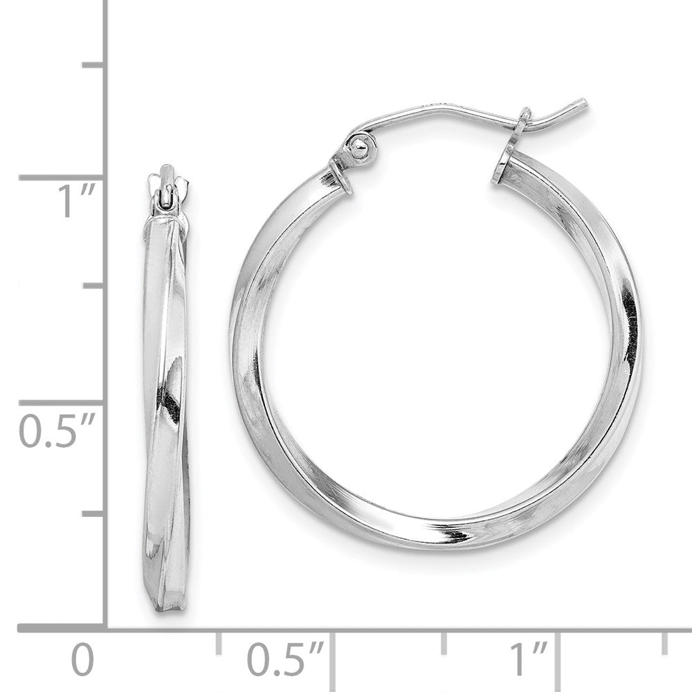 QE4571 Sterling Silver Rhodium-plated Twisted 2.5x25mmHoop Earrings