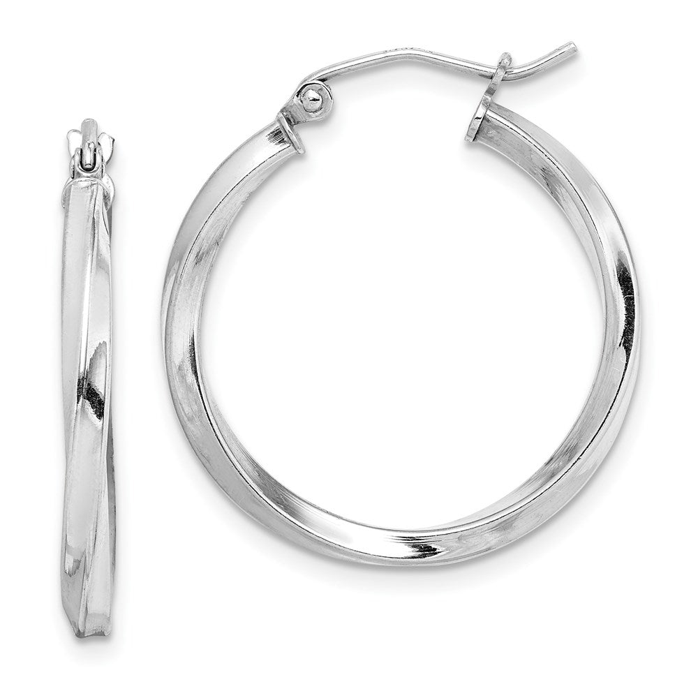 QE4571 Sterling Silver Rhodium-plated Twisted 2.5x25mmHoop Earrings
