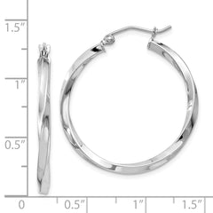 QE4572 Sterling Silver Rhodium-plated Twisted 2.5x30mmHoop Earrings