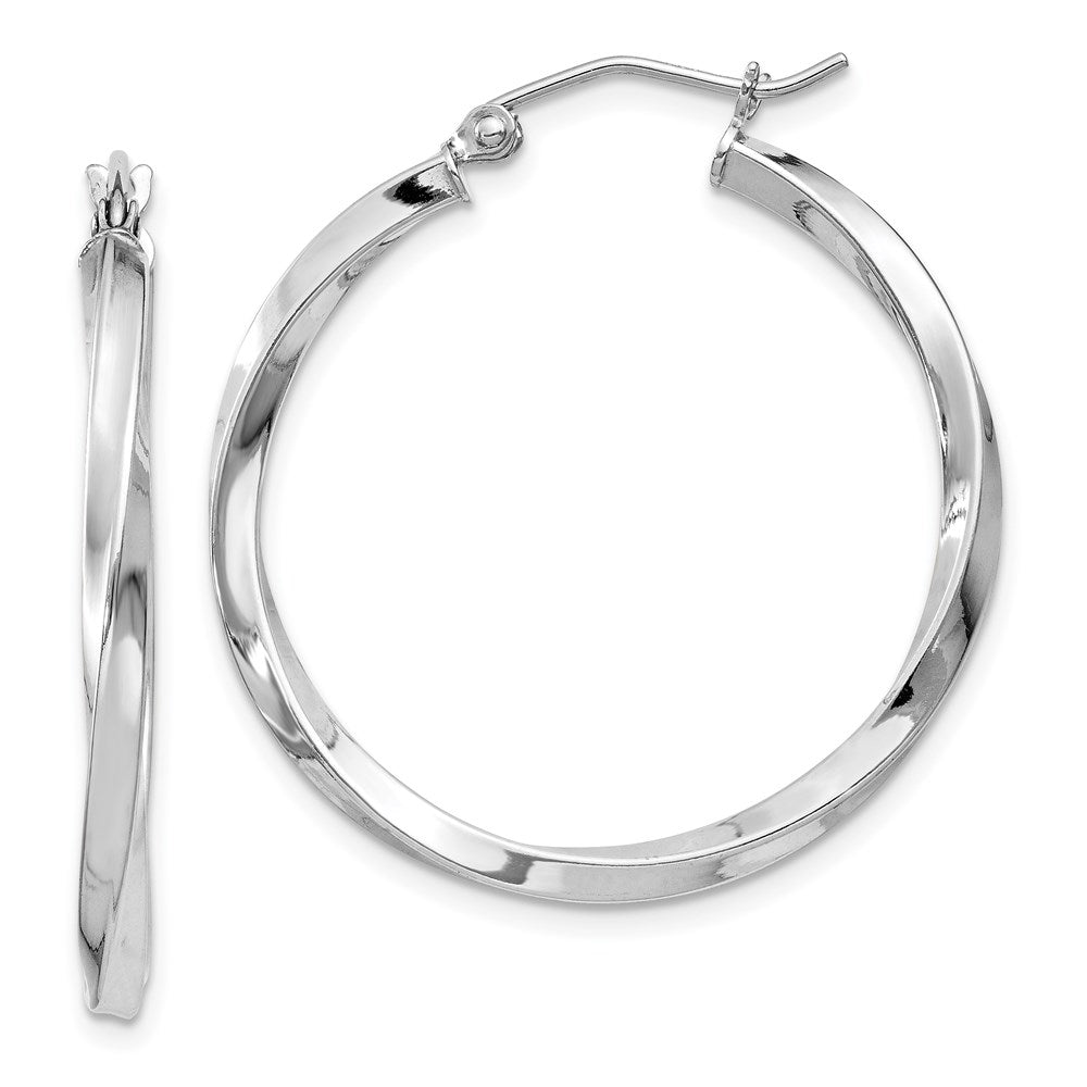 QE4572 Sterling Silver Rhodium-plated Twisted 2.5x30mmHoop Earrings
