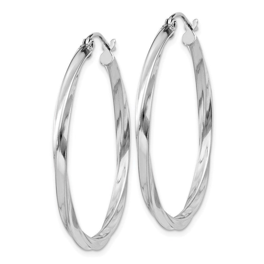 QE4573 Sterling Silver Rhodium-plated Twisted 2.5x35mmHoop Earrings