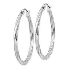 QE4573 Sterling Silver Rhodium-plated Twisted 2.5x35mmHoop Earrings