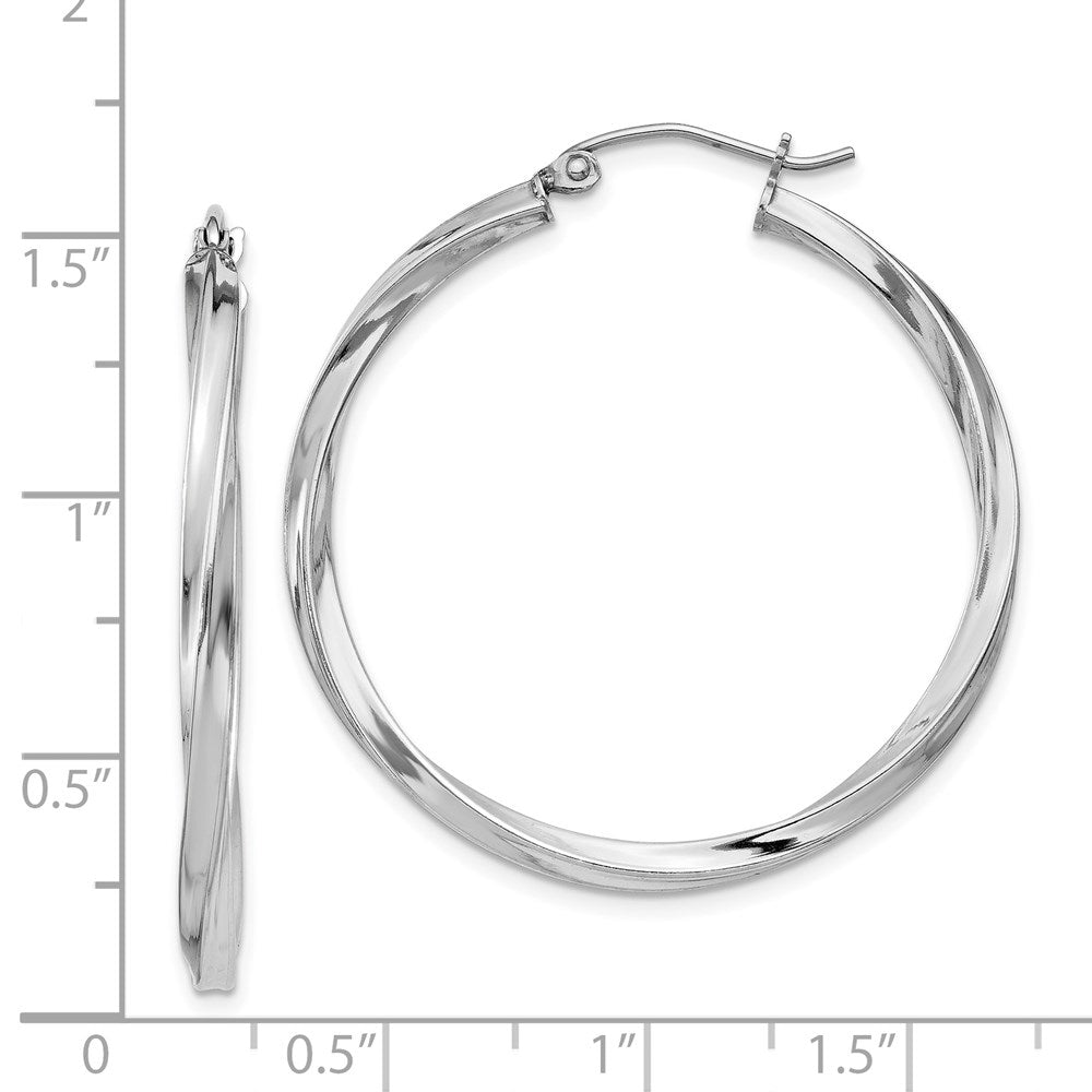 QE4573 Sterling Silver Rhodium-plated Twisted 2.5x35mmHoop Earrings