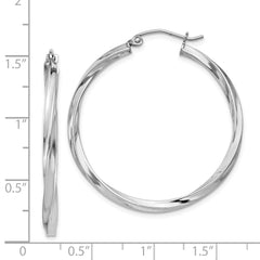 QE4573 Sterling Silver Rhodium-plated Twisted 2.5x35mmHoop Earrings