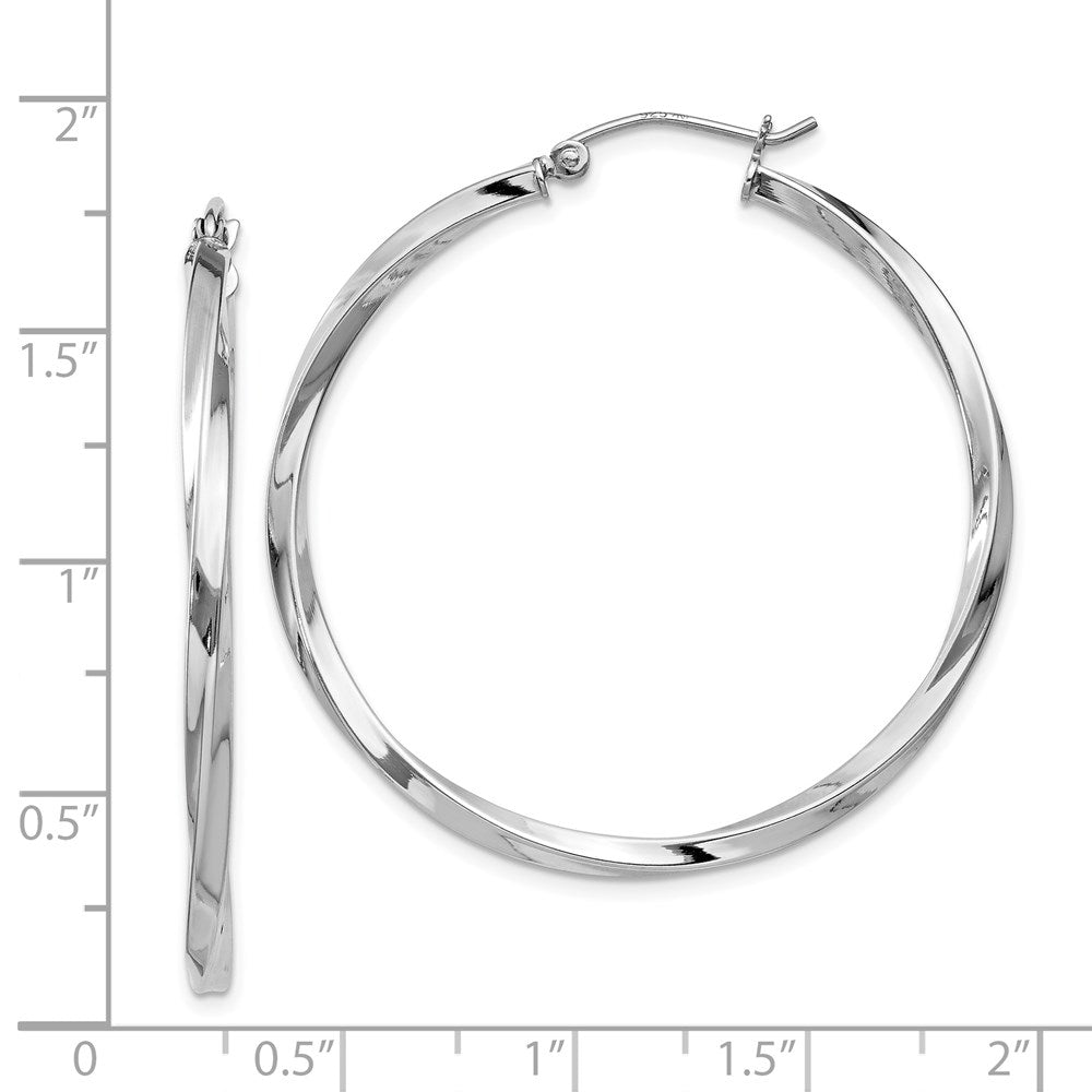 QE4574 Sterling Silver Rhodium-plated Twisted 2.5x40mmHoop Earrings