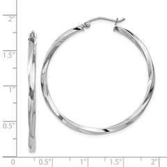 QE4574 Sterling Silver Rhodium-plated Twisted 2.5x40mmHoop Earrings
