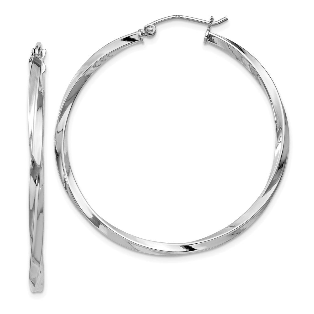 QE4574 Sterling Silver Rhodium-plated Twisted 2.5x40mmHoop Earrings