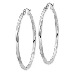 QE4575 Sterling Silver Rhodium-plated Twisted 2.5x45mmHoop Earrings