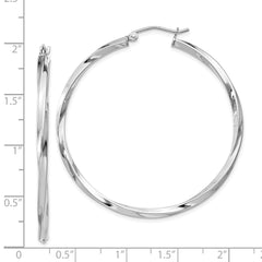 QE4575 Sterling Silver Rhodium-plated Twisted 2.5x45mmHoop Earrings