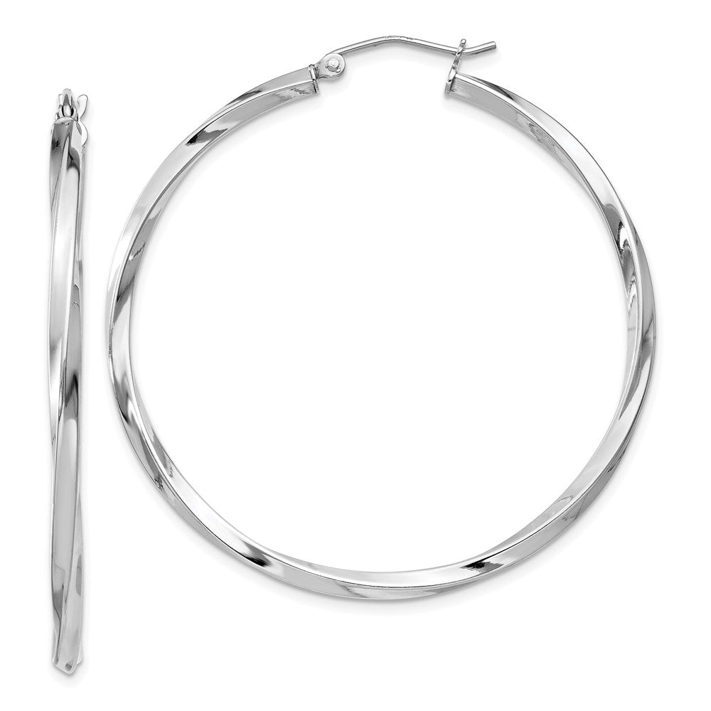 QE4575 Sterling Silver Rhodium-plated Twisted 2.5x45mmHoop Earrings