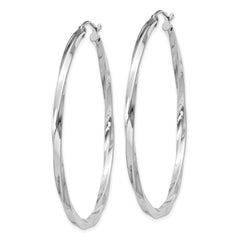QE4576 Sterling Silver Rhodium-plated Twisted 2.5x50mmHoop Earrings