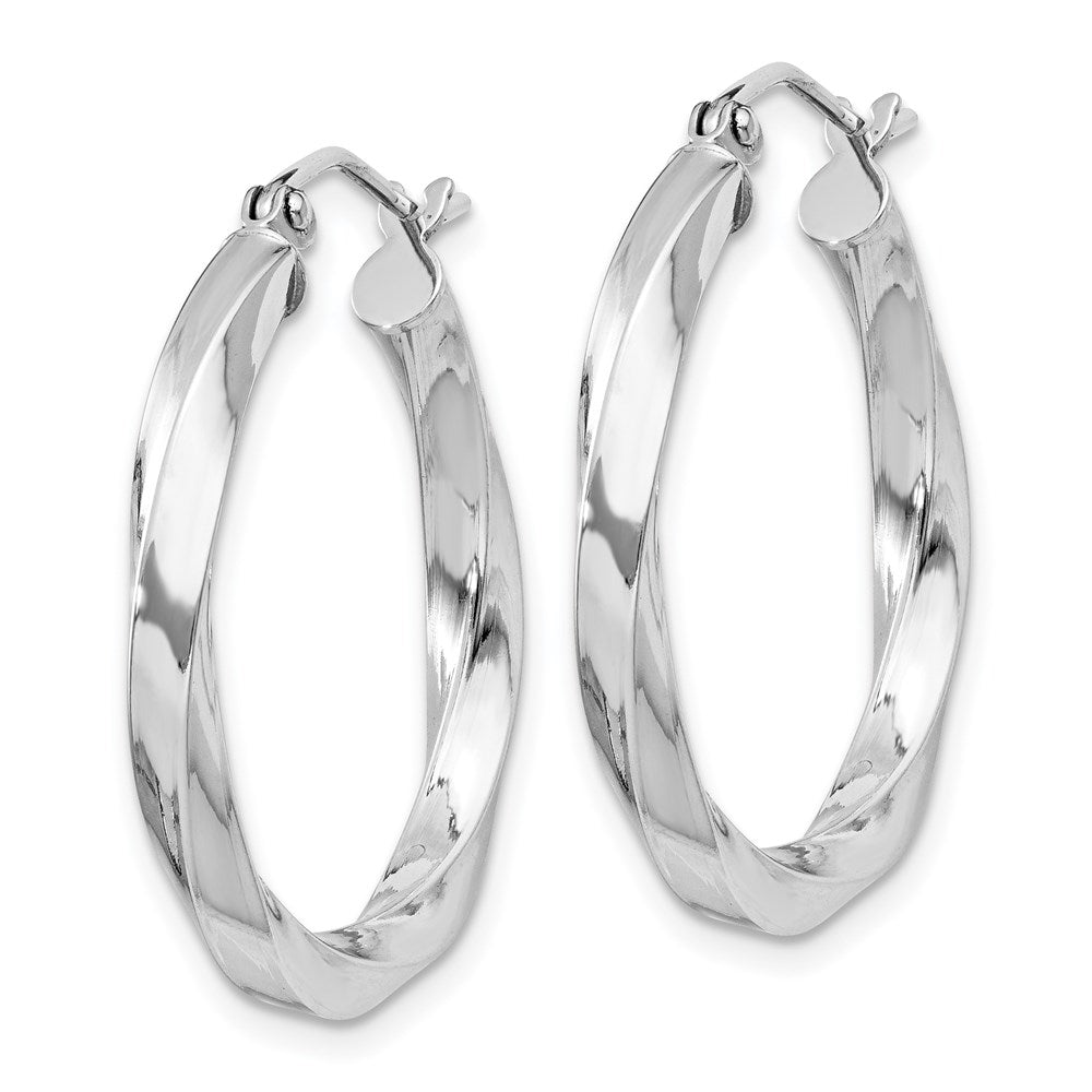 QE4584 Sterling Silver Rhodium-plated 3x25mmTwisted Hoop Earrings