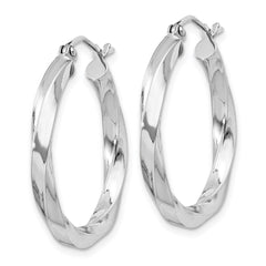 QE4584 Sterling Silver Rhodium-plated 3x25mmTwisted Hoop Earrings