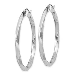 QE4587 Sterling Silver Rhodium-plated 3x40mmTwisted Hoop Earrings