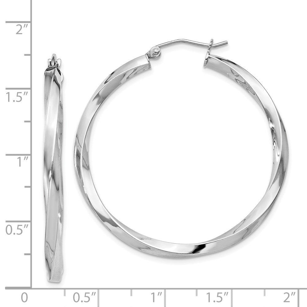QE4587 Sterling Silver Rhodium-plated 3x40mmTwisted Hoop Earrings