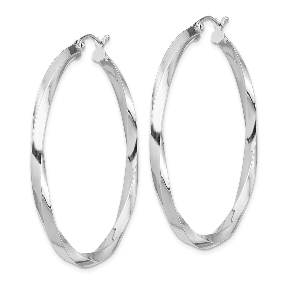 QE4588 Sterling Silver Rhodium-plated 3x45mmTwisted Hoop Earrings