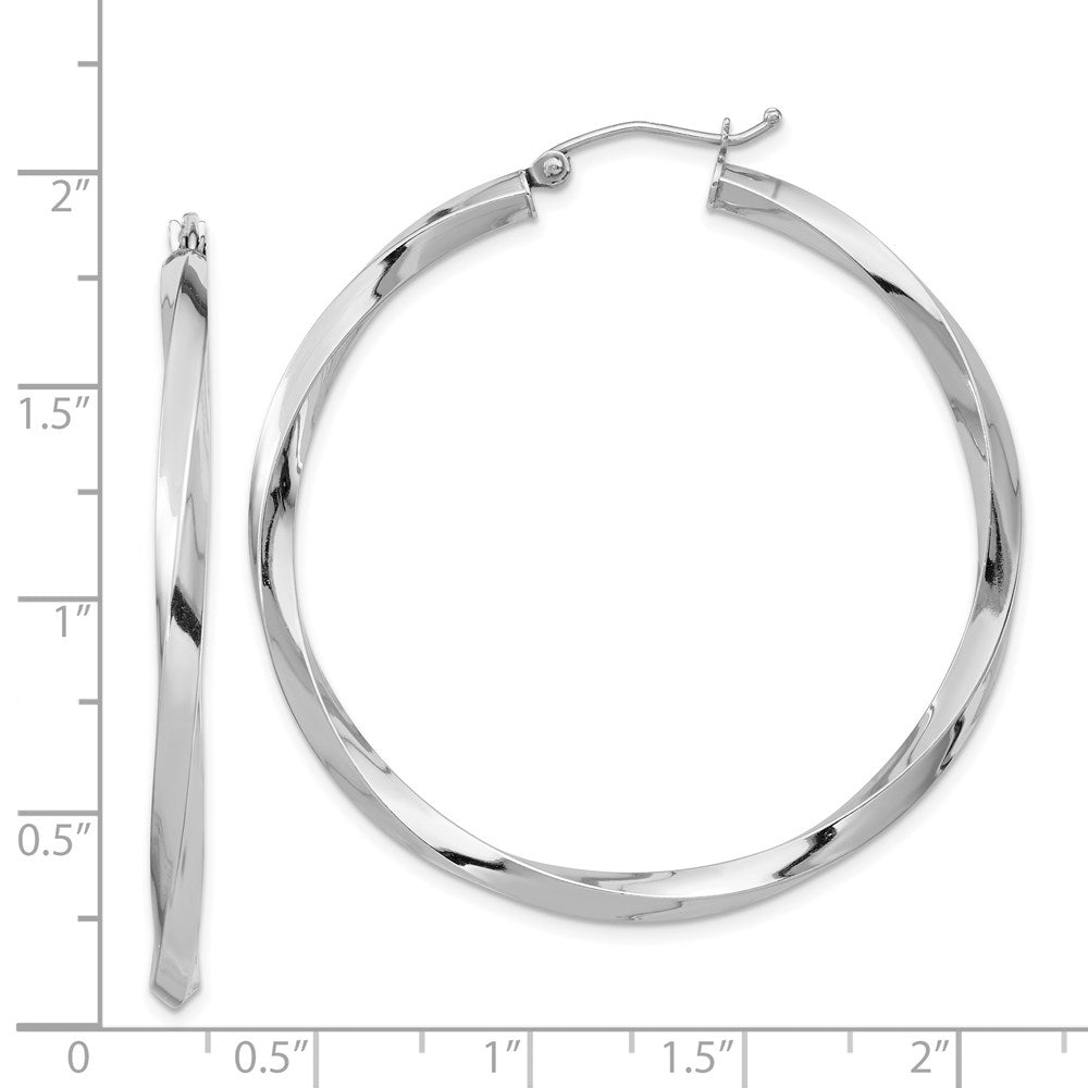 QE4588 Sterling Silver Rhodium-plated 3x45mmTwisted Hoop Earrings