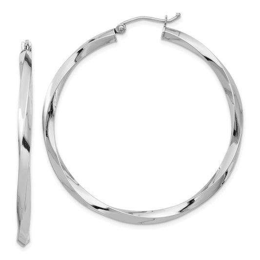 QE4588 Sterling Silver Rhodium-plated 3x45mmTwisted Hoop Earrings