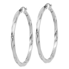 QE4589 Sterling Silver Rhodium-plated 3x50mmTwisted Hoop Earrings