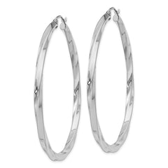 QE4590 Sterling Silver Rhodium-plated 3x55mmTwisted Hoop Earrings