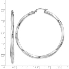 QE4590 Sterling Silver Rhodium-plated 3x55mmTwisted Hoop Earrings