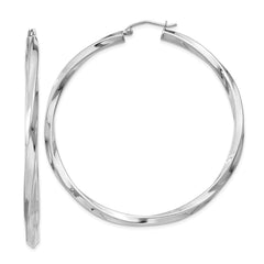 QE4590 Sterling Silver Rhodium-plated 3x55mmTwisted Hoop Earrings