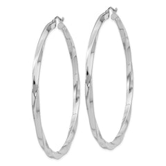 QE4591 Sterling Silver Rhodium-plated 3x60mmTwisted Hoop Earrings