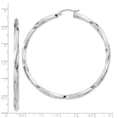 QE4591 Sterling Silver Rhodium-plated 3x60mmTwisted Hoop Earrings
