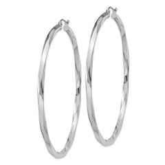 QE4592 Sterling Silver Rhodium-plated 3x65mmTwisted Hoop Earrings