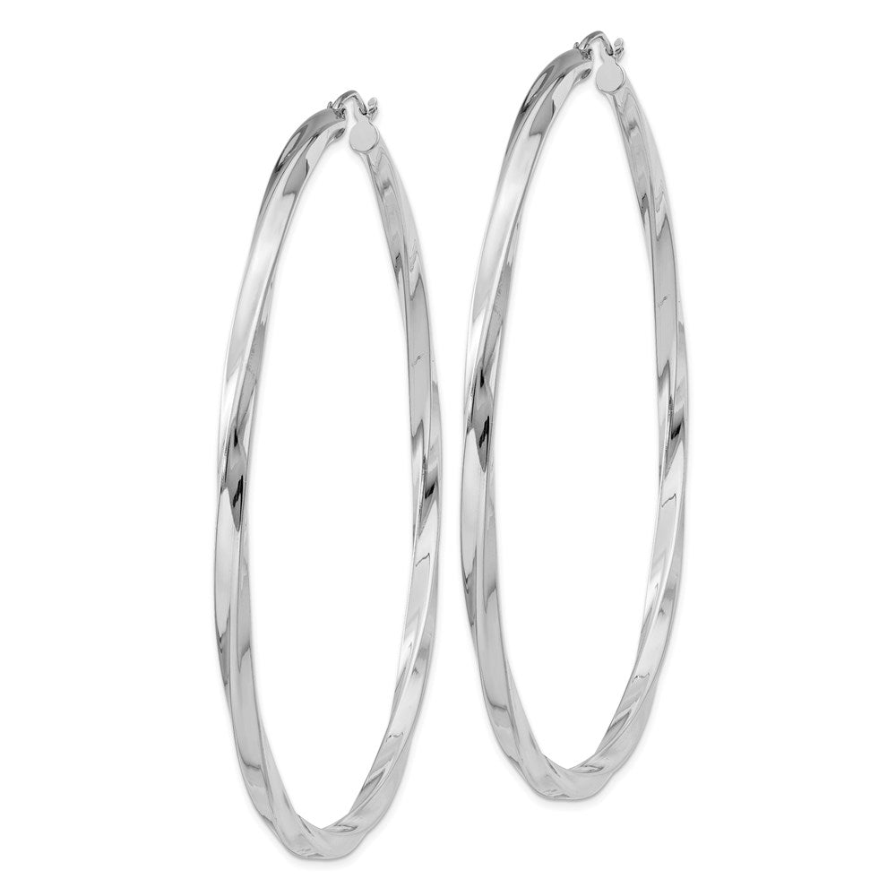QE4593 Sterling Silver Rhodium-plated 3x70mmTwisted Hoop Earrings