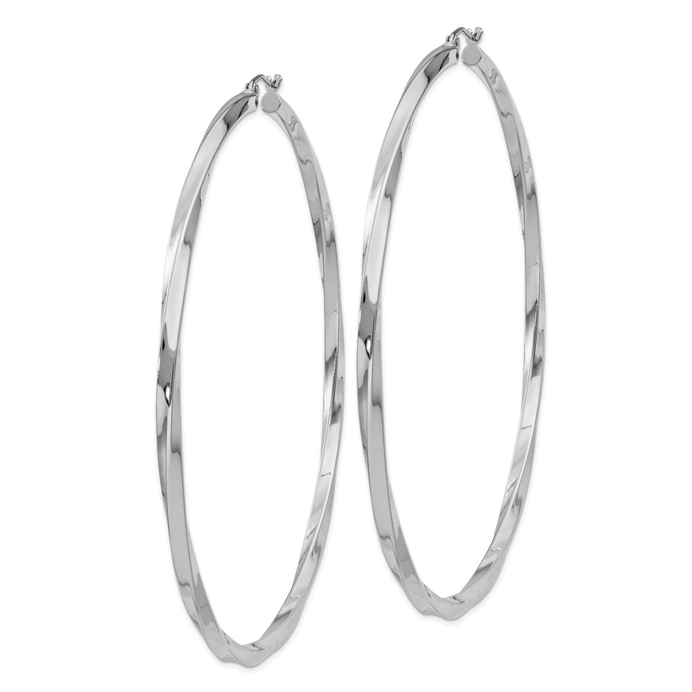 QE4594 Sterling Silver Rhodium-plated 3x80mmTwisted Hoop Earrings