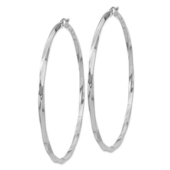 QE4594 Sterling Silver Rhodium-plated 3x80mmTwisted Hoop Earrings