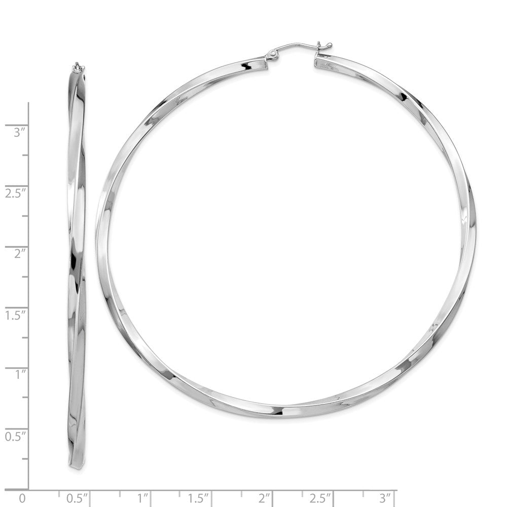 QE4594 Sterling Silver Rhodium-plated 3x80mmTwisted Hoop Earrings