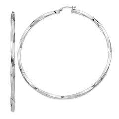 QE4594 Sterling Silver Rhodium-plated 3x80mmTwisted Hoop Earrings