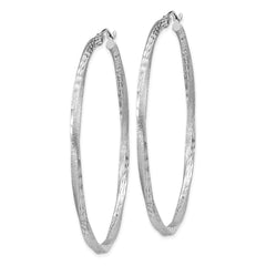 QE4604 Sterling Silver RH-plated Satin Diamond-cut 2.5x55mm Twisted Hoop Earrings