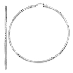 QE4608 Sterling Silver RH-plated Satin Diamond-cut 2.5x80mm Twisted Hoop Earrings