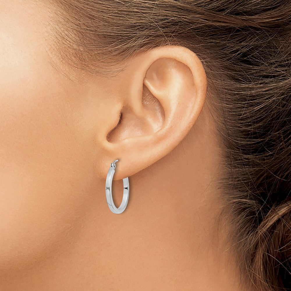 QE4646 Sterling Silver Rhodium-plated 2x20mm Square Tube Hoop Earrings
