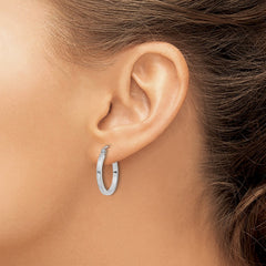 QE4646 Sterling Silver Rhodium-plated 2x20mm Square Tube Hoop Earrings