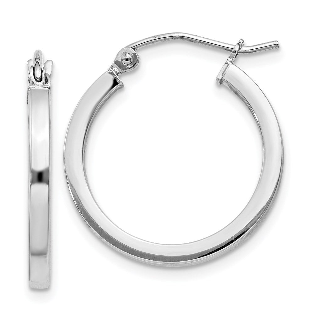 QE4646 Sterling Silver Rhodium-plated 2x20mm Square Tube Hoop Earrings