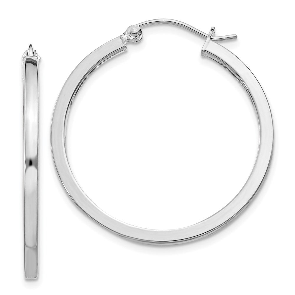 QE4648 Sterling Silver Rhodium-plated 2x30mm Square Tube Hoop Earrings