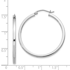 QE4649 Sterling Silver Rhodium-plated 2x35mm Square Tube Hoop Earrings