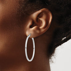 QE4650 Sterling Silver Rhodium-plated 2x40mm Square Tube Hoop Earrings