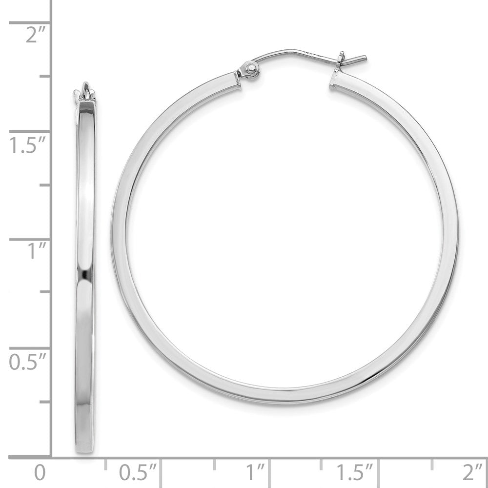 QE4650 Sterling Silver Rhodium-plated 2x40mm Square Tube Hoop Earrings