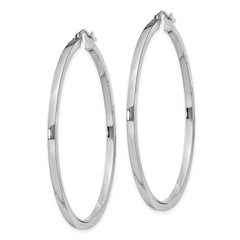 QE4651 Sterling Silver Rhodium-plated 2x45mm Square Tube Hoop Earrings